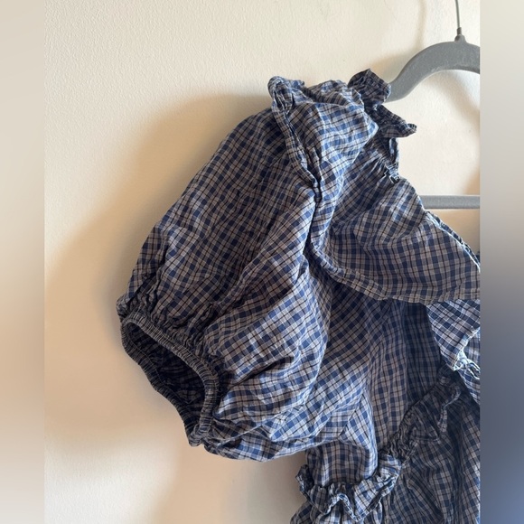 Olive Blue Checkered Ruffles Top - Picture 3 of 9